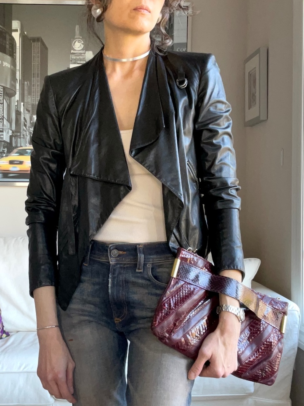 Helmut Lang thin black leather jacket